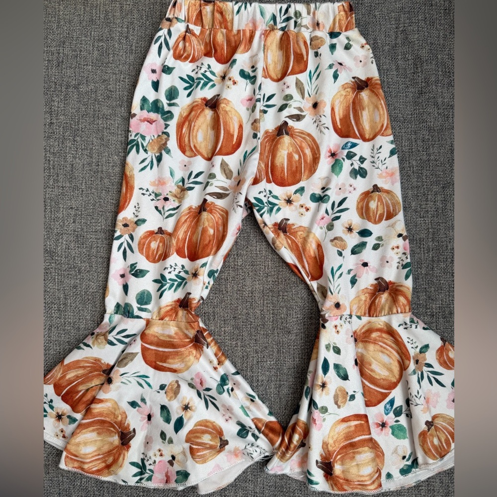 Charming Pumpkin Print Girls Casual Pants Size 90 (fits like a 18-24m) VGUC